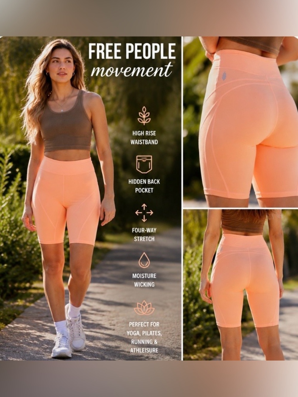 Free People Peach High-Rise Bike Shorts Sz XS